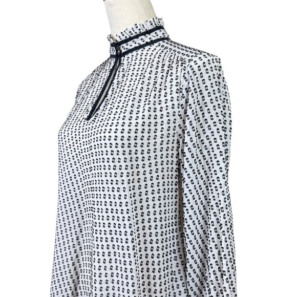 J. Crew Black & White Swiss Dot Silk Blend Long Sleeve Mock Neck Blouse - Picture 6 of 14